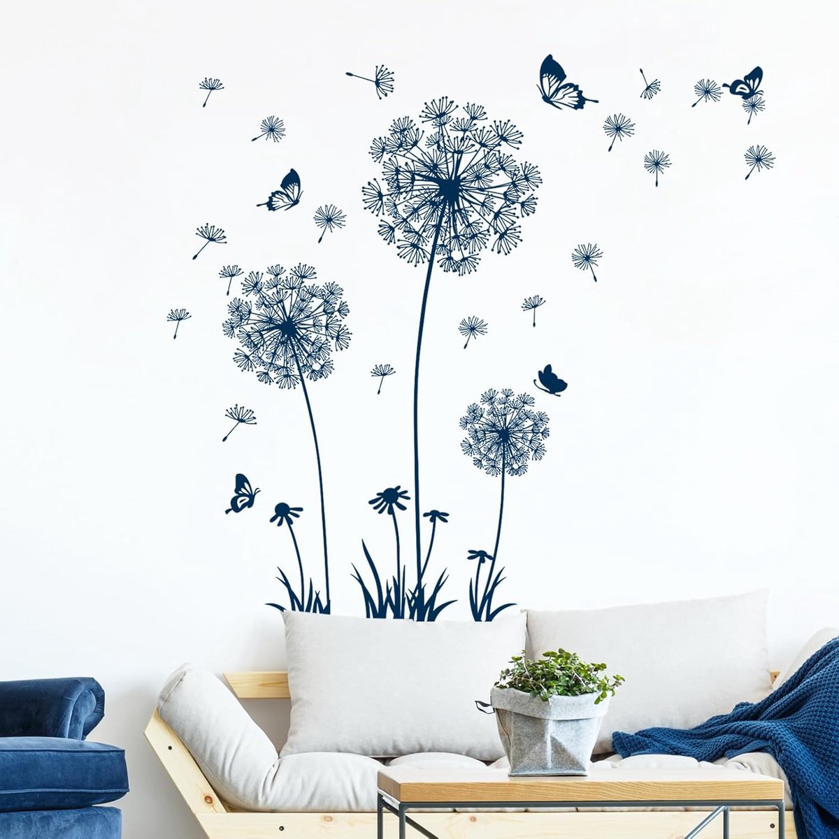 Muurstickers Bloemen Muursticker Paardebloem Vlinders Muursticker voor Woonkamer Slaapkamer Kantoor Sofa Achtergrond Thuis Wanddecoratie