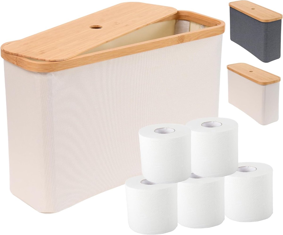 opbergmand voor toiletpapier, 19 l, draagbare opbergmand met deksel, multifunctionele organizer voor de badkamer van Oxford-stof, kleine opbergmand, ruimtebesparend, beige