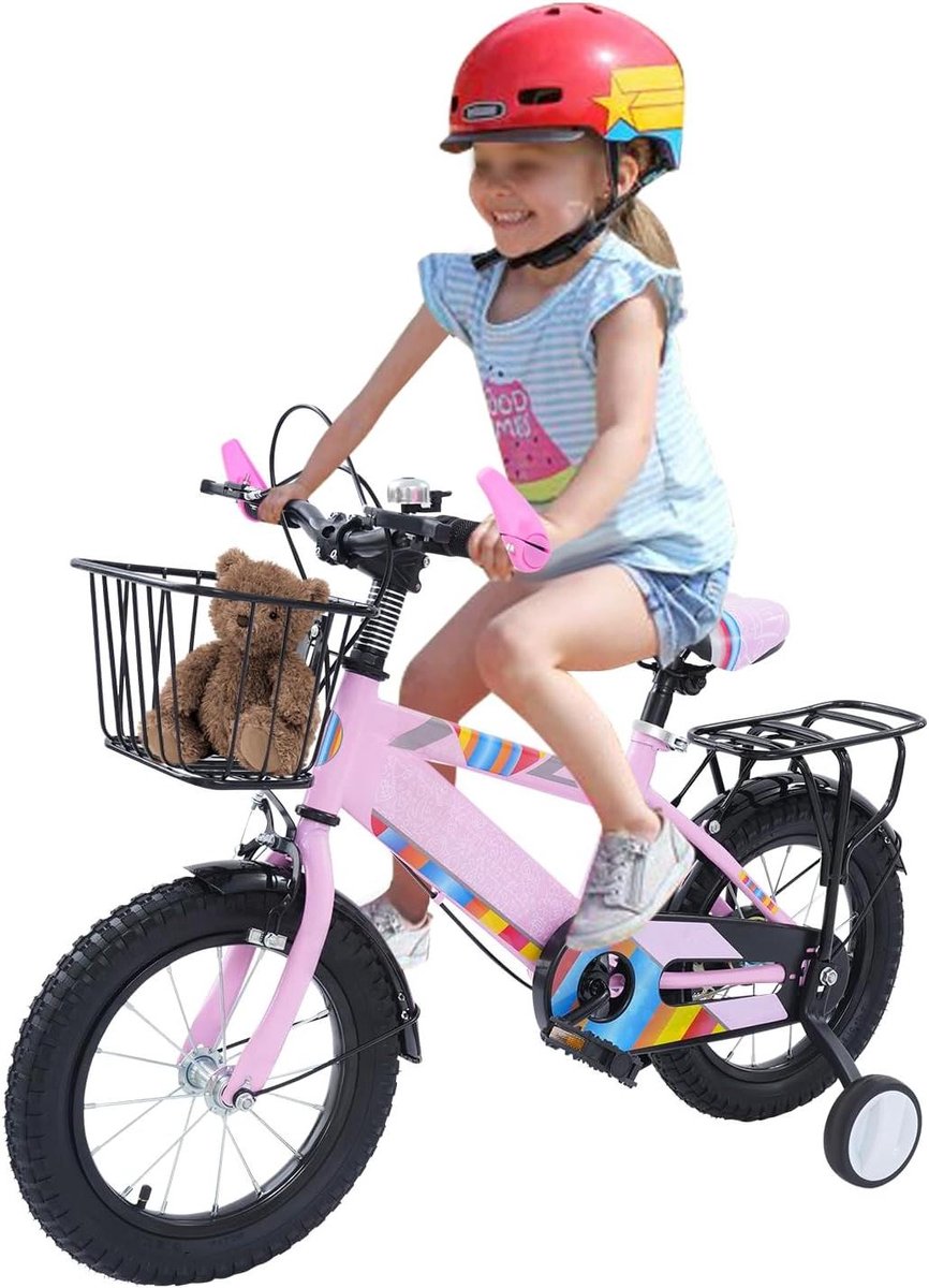 Kinderfiets Loopfiets met pedalen Leren fietsen Verstelbaar zadel 14 inch Roze zwart