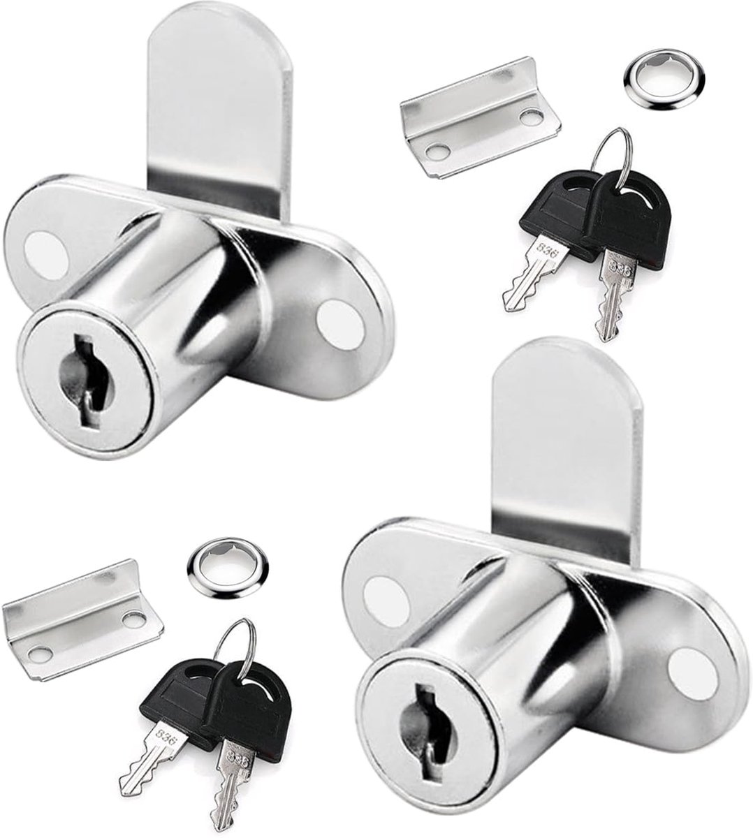 Nokkenslot met sleutel, veiligheid, kastslot, meubelslot, opschroefslot, ladenslot, meubelslot voor meubels, kast, brievenbus, lade, huishouden, kantoor (zilver)