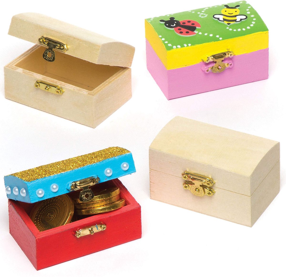Houten sieradendoosje schatkisten, creatieve kunst en ambachten voor kinderen (pak van 4), 8 cm x 5 cm