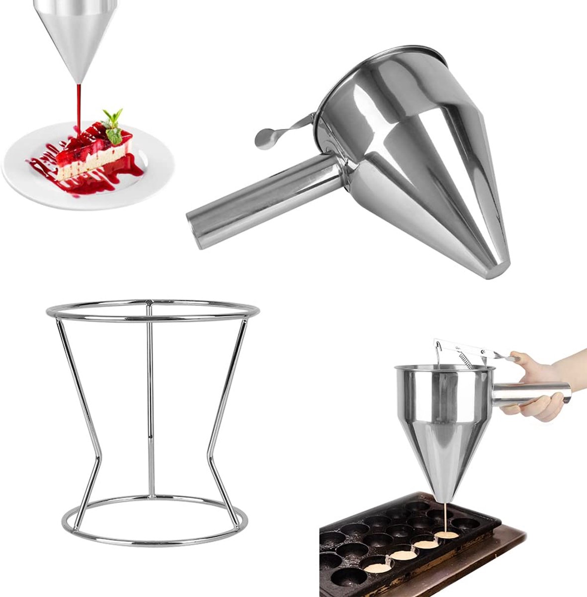 Trechter Octopus Ballen Gereedschap 1,2 L Pannenkoek Beslag Dispenser Met Rack Voor Cake Desserts Maker Zoetwaren Jam Keuken Bakkerij Gebruik