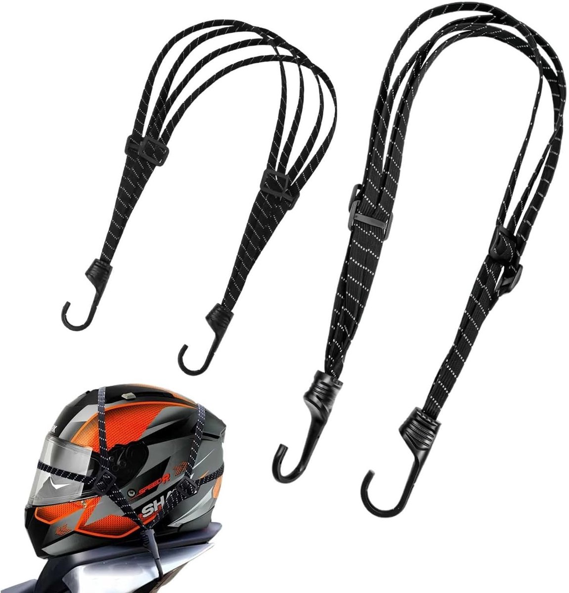 Bagagebinders met hoge elasticiteit + set van 2 elastische spanbanden + 60cm & 90cm + zwart met reflectie + ideaal voor motorfiets, koffer, buitengebruik en transport