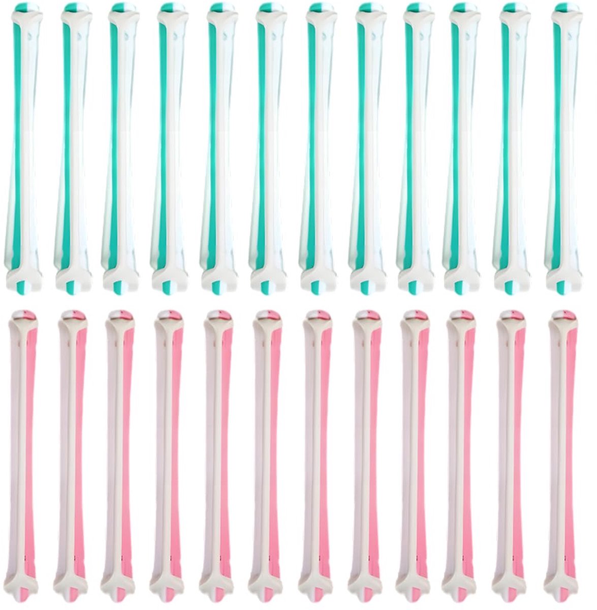 24 stuks kleine krulspelden voor permanent, complete set voor permanent, krulspelden voor kort en lang haar, styling-gereedschap voor natuurlijk haar (9 cm) (roze-wit, groen-wit)