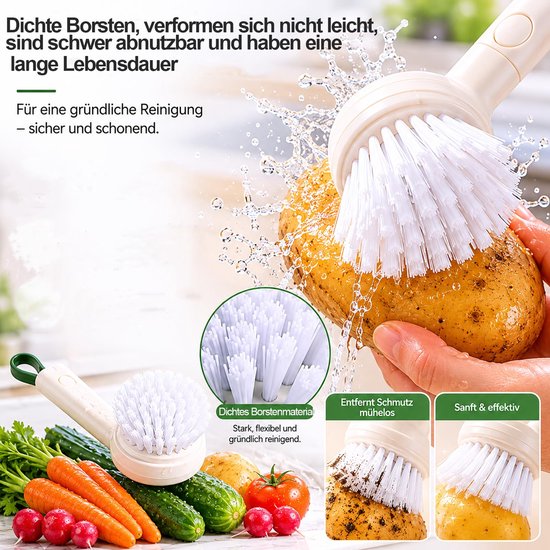 Keukenborstel van kunststof, veelzijdige groenteborstels, handgemaakte reinigingsborstel met handvat, paddenstoelborstel, voor potten, pannen, groenten, fruit, zacht borstelmateriaal, beschermt — afbeelding 3