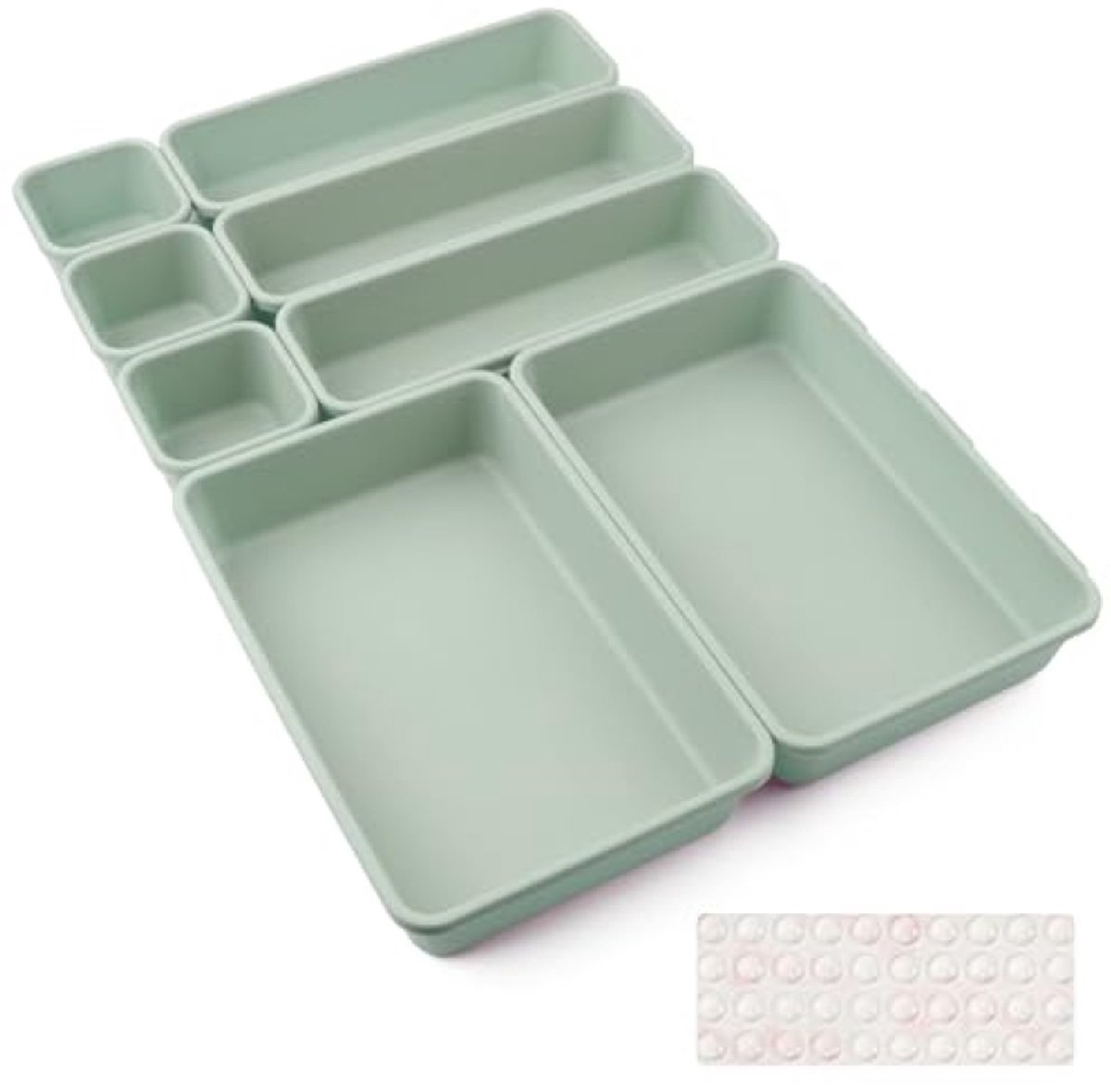 Huis Geluk 8-delig Opbergset Lade-organizer - Plastic Drawer Organizer - 3 Formaten - Groen - Voor Make-up, Sieraden, Kantoor & Badkamer