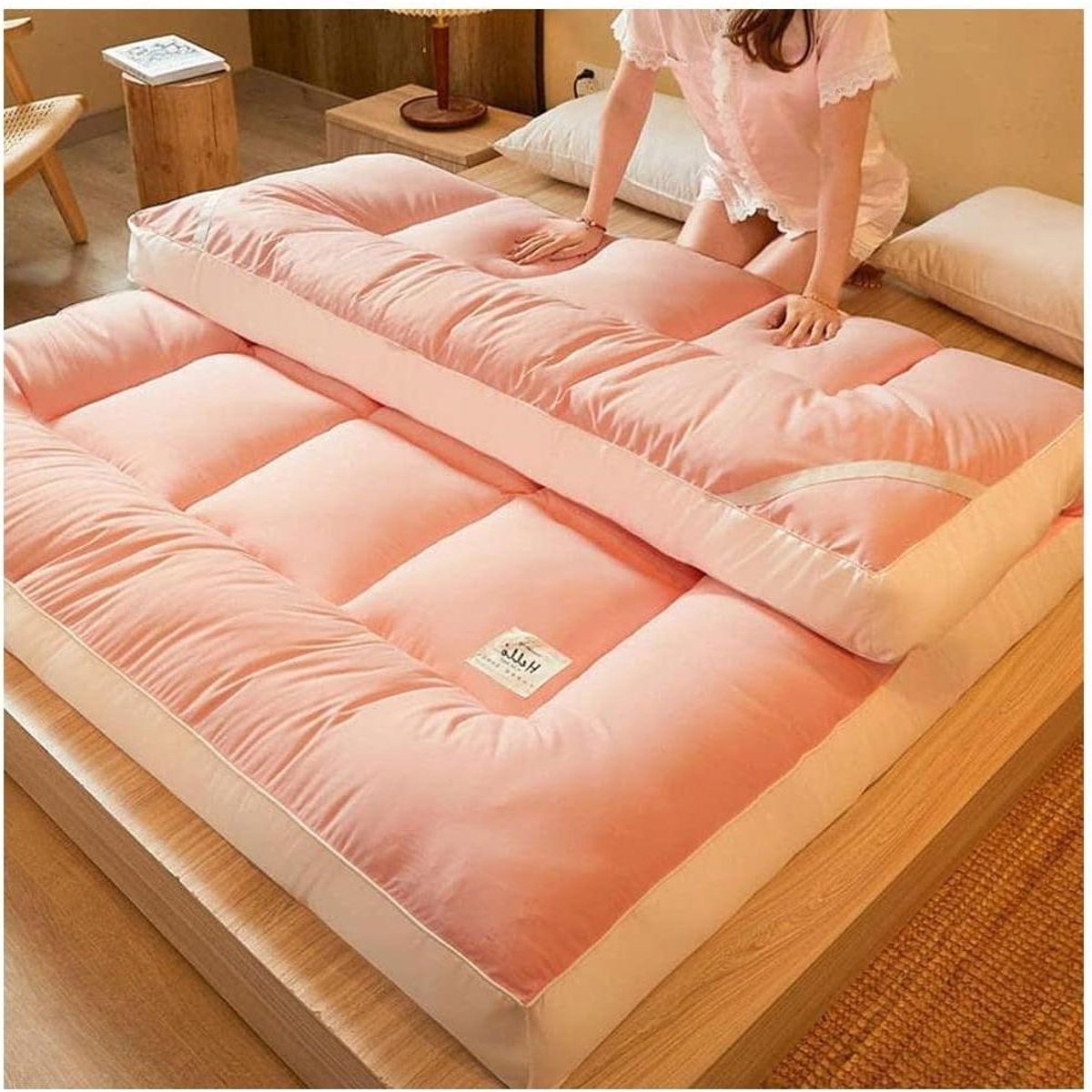 Japanse Futon Matras - Vloermatras Opklapbed - Extra Slaapplaats Creëren - Huidvriendelijk Katoen - 180x200cm - Karmijn