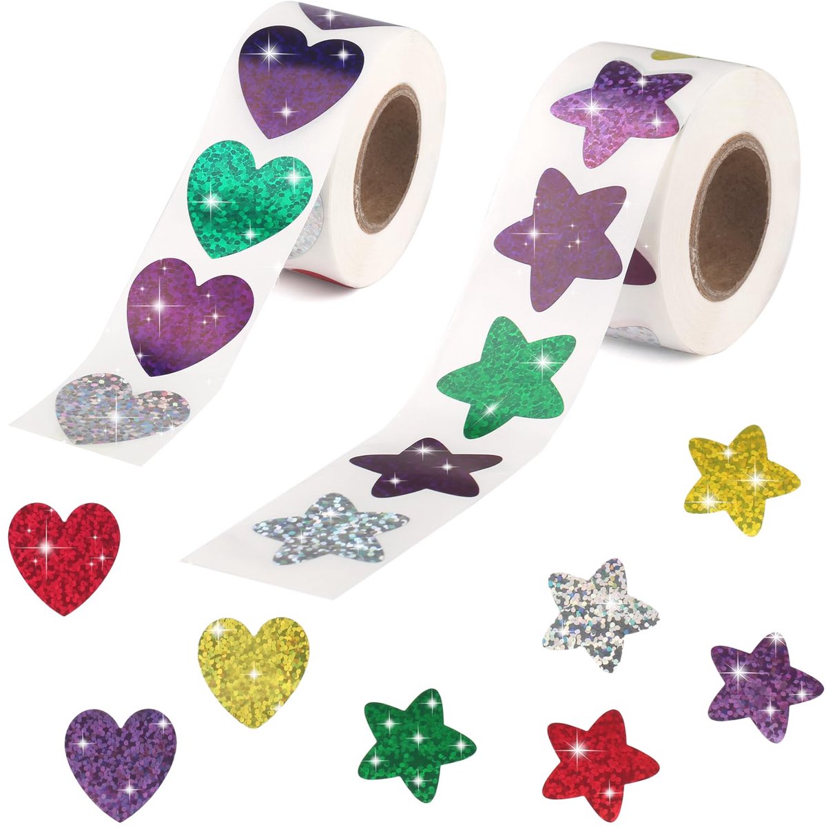 1000 stuks kleurrijke sterren stickers rol glitter stickers zelfklevende beloningstickers holografische harten en sterren stickers glitter voor kinderen scholieren klaslokaal thuis