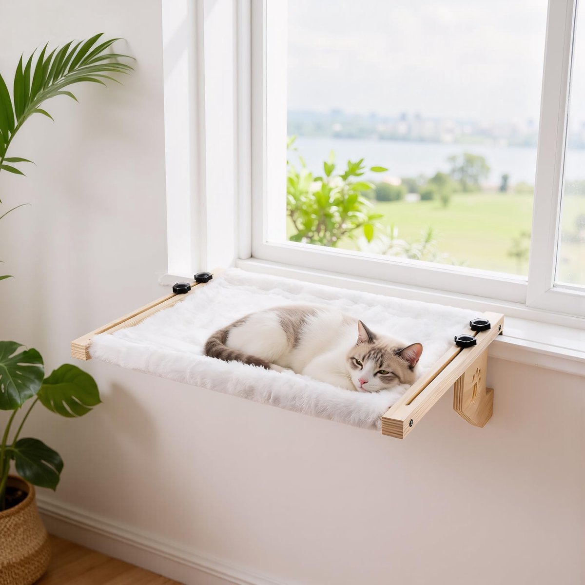 Verwarmingsligstoel voor katten, balkon, kattenbed voor bedrand, verwarming, hangend, ligplaats, hangmat, radiator, kattenverwarming, ligstoel voor katten