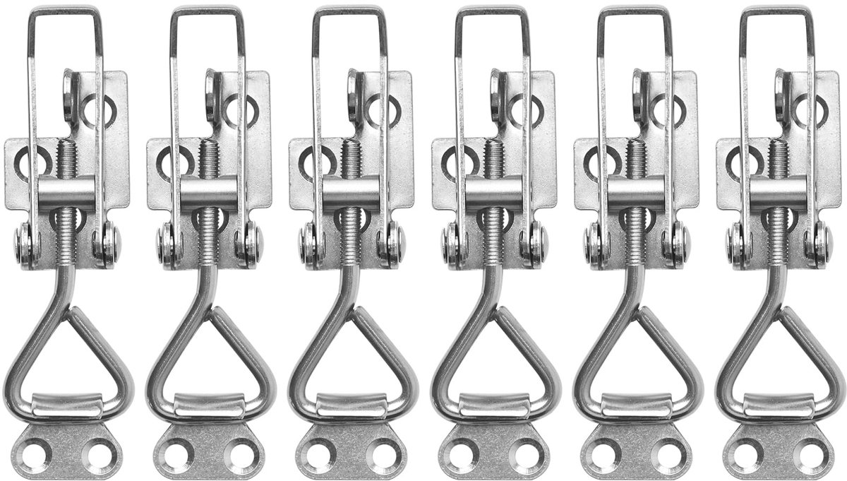 Spansluiting, hendelsluiting, houdcapaciteit, deurgrendel, hoekbevestiging, kleine kniehendelspanner, latch, knop, toggle, latch, 100 kg (zilver roestvrij staal, stuk, 4)