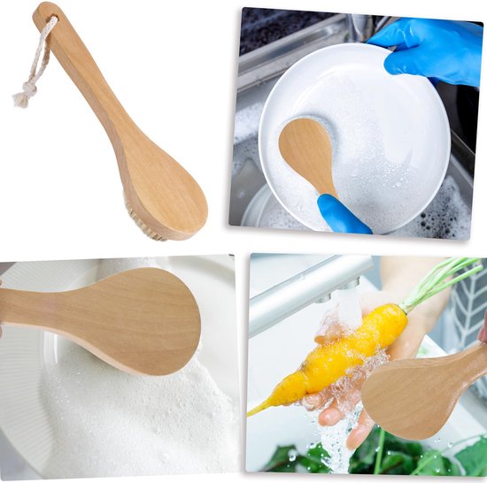 Groenteborstel, Houten Aardappelschrobber Fruitborstel Wortelborstel Reinigingsborstel Afwasborstel voor Het Reinigen van Voedsel Groente Keukengerei — afbeelding 4