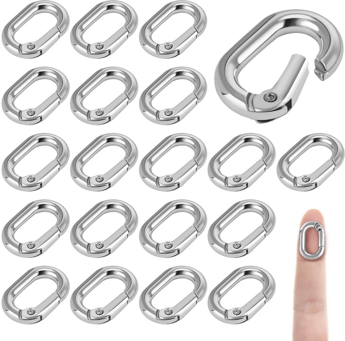 20 Stuks Ovaal Gevulde Karabijnhaken,Mini Veerringsluiting Sluiting Lente Ovale Sluitingen voor het Maken van Sieraden Halskettingen Armbanden(Zilver)