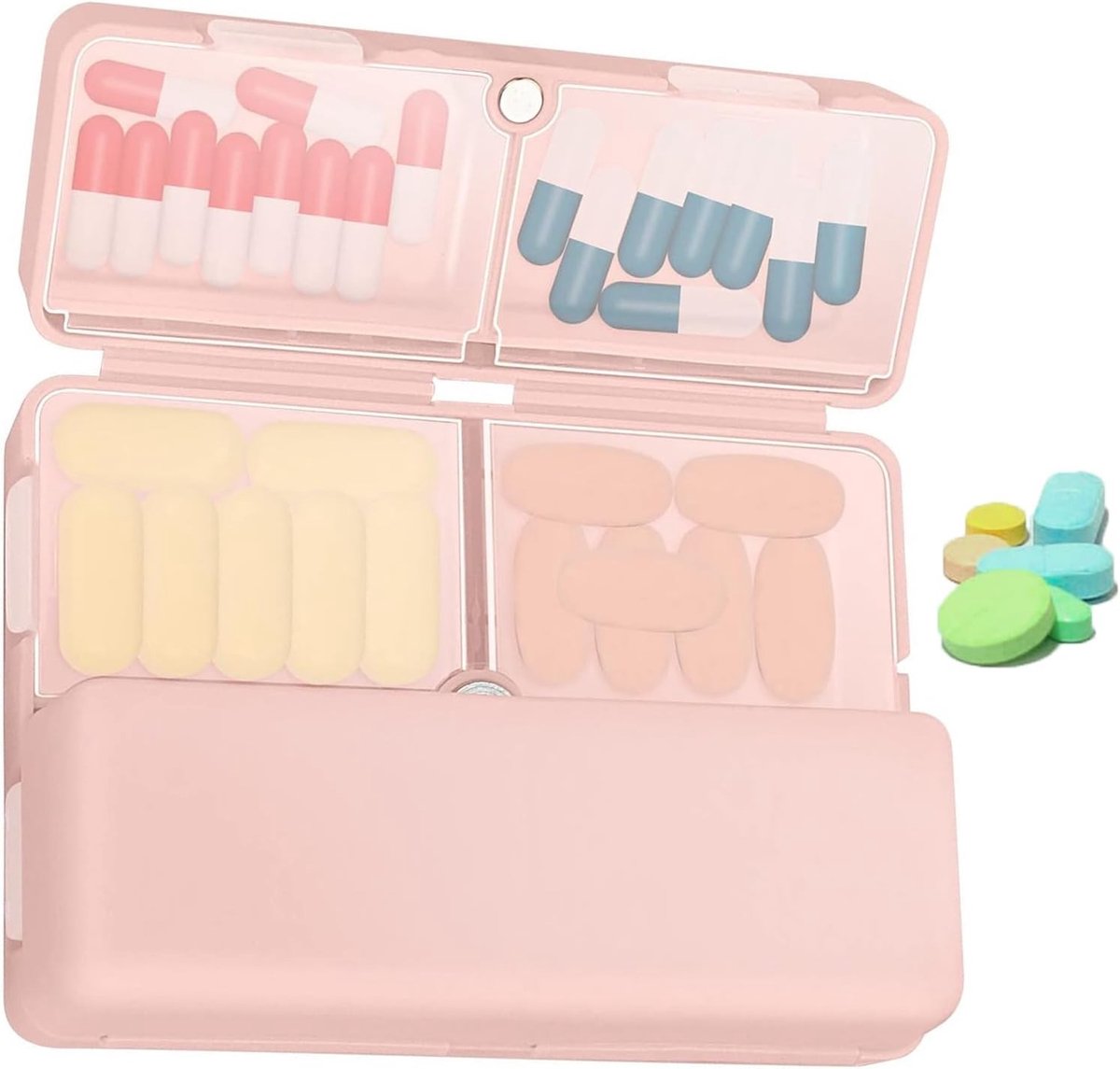 Vouwbare Pillendoos met Grote Capaciteit voor Vitaminen, Supplementen en Medicatie - Draagbare Organizer in Roze