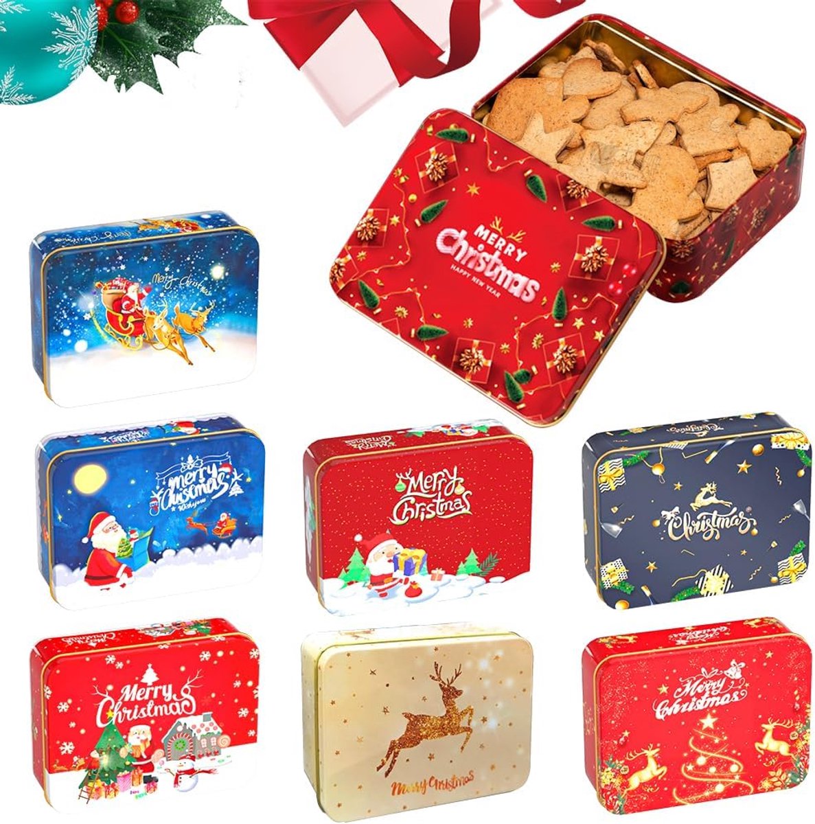 SnelShoppen - Koekjesdoos voor Kerstmis, 8 stuks, Geldgeschenkverpakking, Cadeaubonnendoos, Lege Verpakking, Geschenkdozen voor Feestdagen