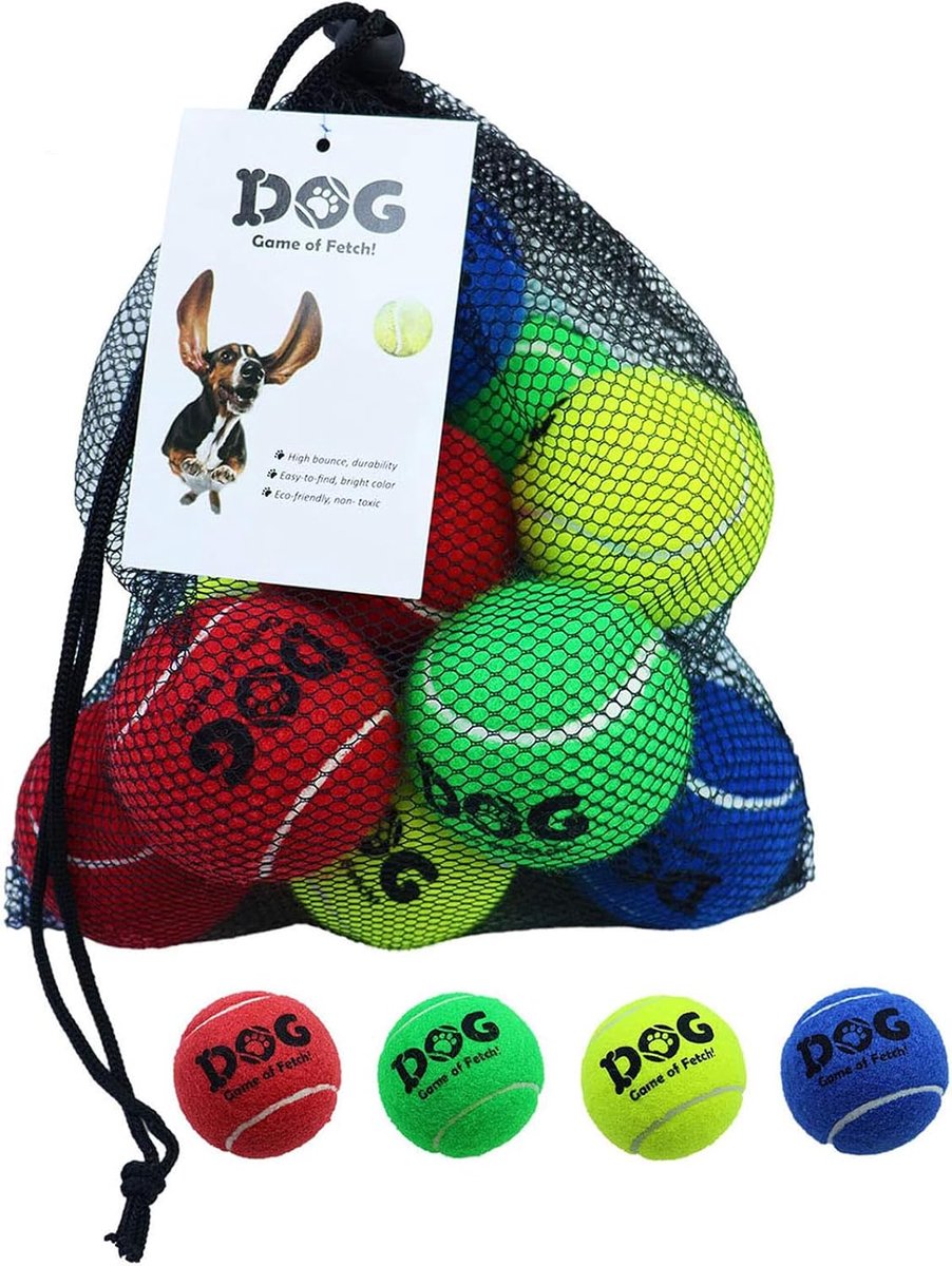 SnelShoppen - 12 Oranje Tennisballen voor Honden, Geschikt voor Standaard Hondenbalwerpers, Inclusief Draagtas voor Buiten en Tuin