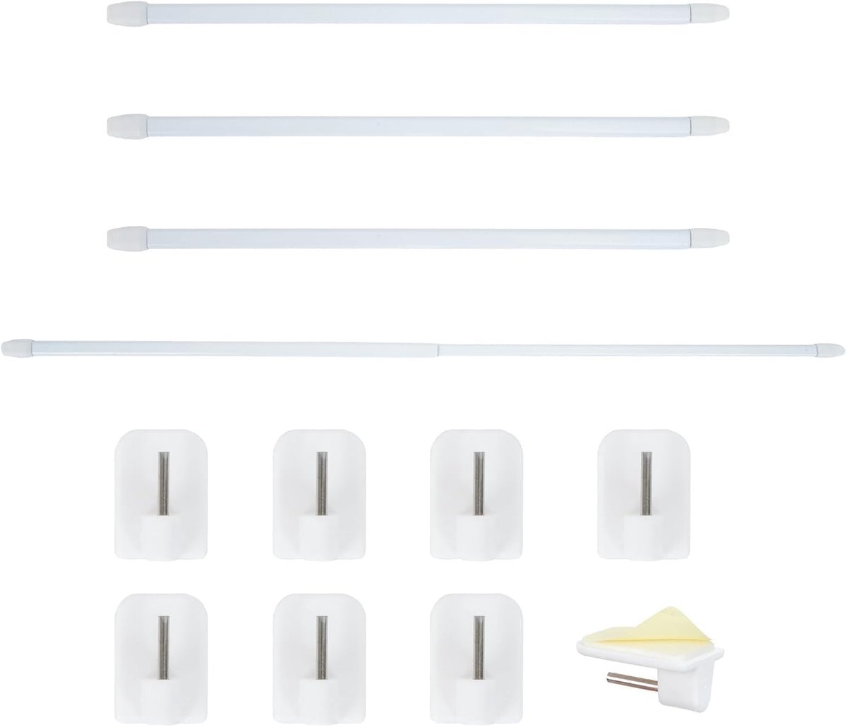 4 stuks gordijnroede, uittrekbaar, 30-50 cm, zonder boren, verstelbare gordijnroede, met 8 stuks kleefhaken voor ramen, winkels, kasten, keuken, badkamer