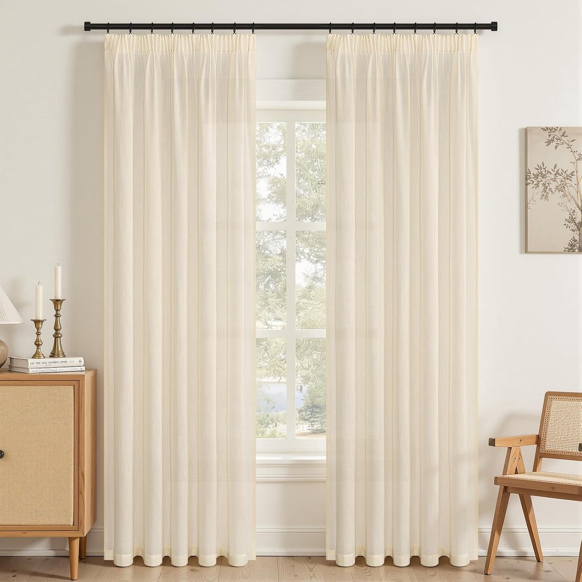 Berkenwit linnen gordijnen natuurlijke stijl 240x140cm (HxB) gordijnen woonkamer slaapkamer deco gordijn met rimpelband linnenlook gordijn boho gordijn voor railsysteem 2-delige set