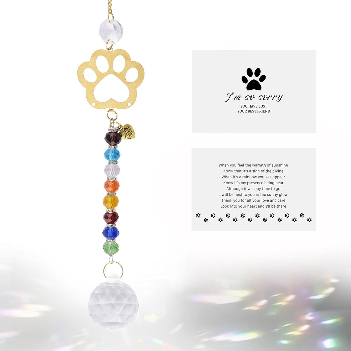 Memorial Suncatcher, Pet Memorial K9 Crystal Suncatcher Huisdier Verlies Sympathie Geschenken met Metalen Poot Print Doordachte Honden en Katten Herinnering Memento Regenboog Brug