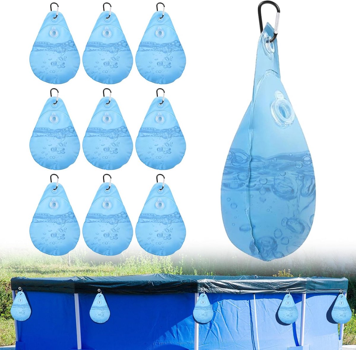 Watergewicht zwembadzeil - Zwembad Afdekzeil Waterzak – Watergewicht voor Zwembadhoes – Pool Cover Water Bag – UV-bestendig – Herbruikbaar - 23×34 cm - Dekzeil Gewichten - 10 stuks met haak