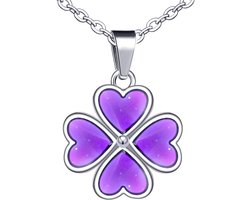 Ketting met klavertje van roestvrij staal voor dames en meisjes, creatieve klavertje vier kettingen met 50 cm ketting, de kleur van de hanger verandert met de temperatuur