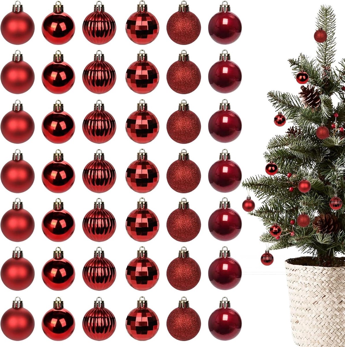 Kerstballen Set - 3cm Plastic Kerstboom Ballen met Haken, Glanzende Matte & Glitter Hangende Ornamenten voor Vakantie, Bruiloft, Feest Decoratie