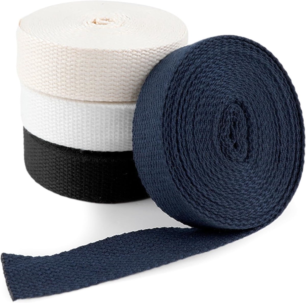 keperband om te naaien, 4 kleuren, 25 mm breed, 5,5 meter per kleur (in totaal 22 m), voor knutselwerk, knutselen, breien, riemen voor tassen en andere accessoires.