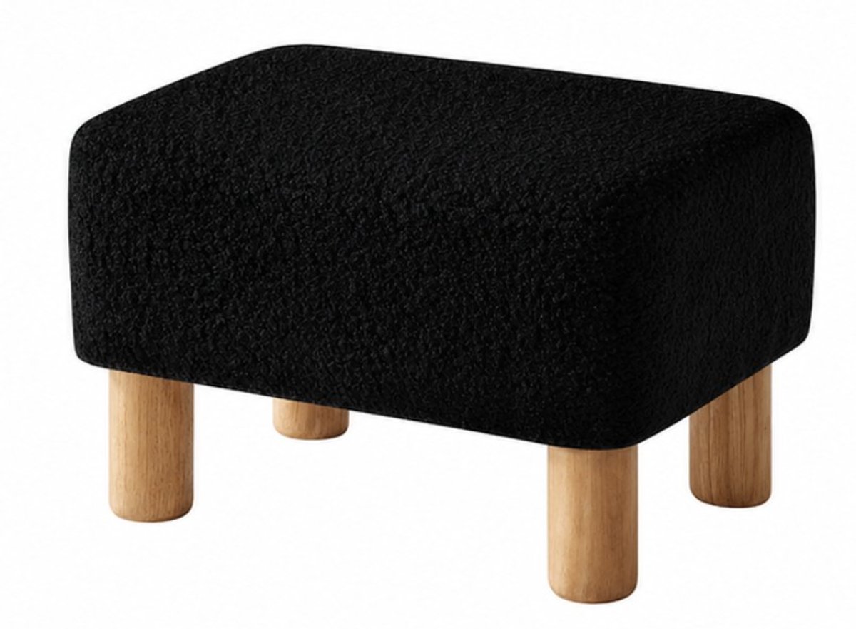 BSS® Voetenbankje / Poef – Rechthoekig – Zachte Gewatteerde Zitting – Met Houten Poten 40 × 29 × 25 cm – Zwart