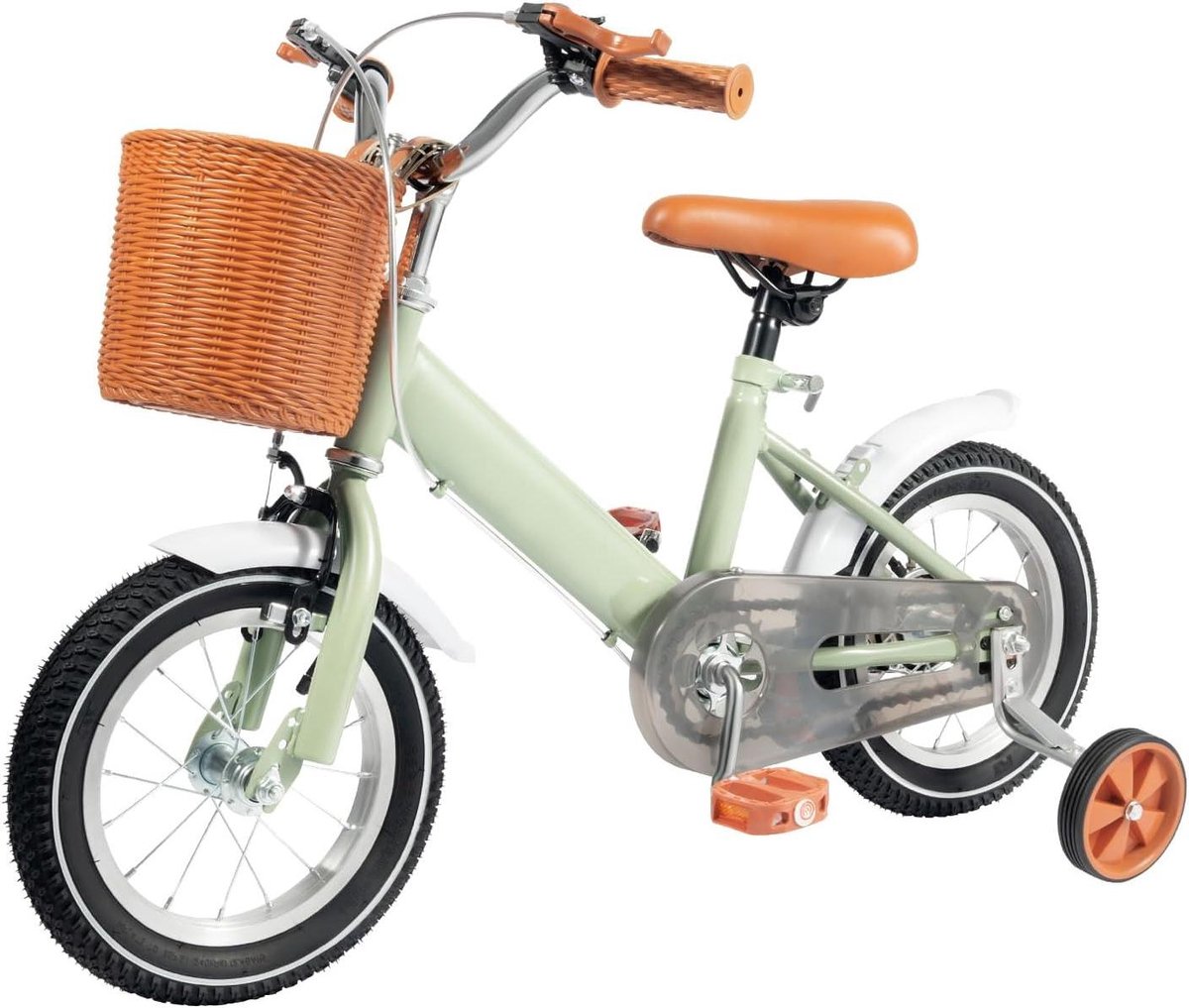 Kinderfiets 12 inch Loopfiets met steunwielen Leren fietsen Dubbel remsysteem Tot 40 kg Groen