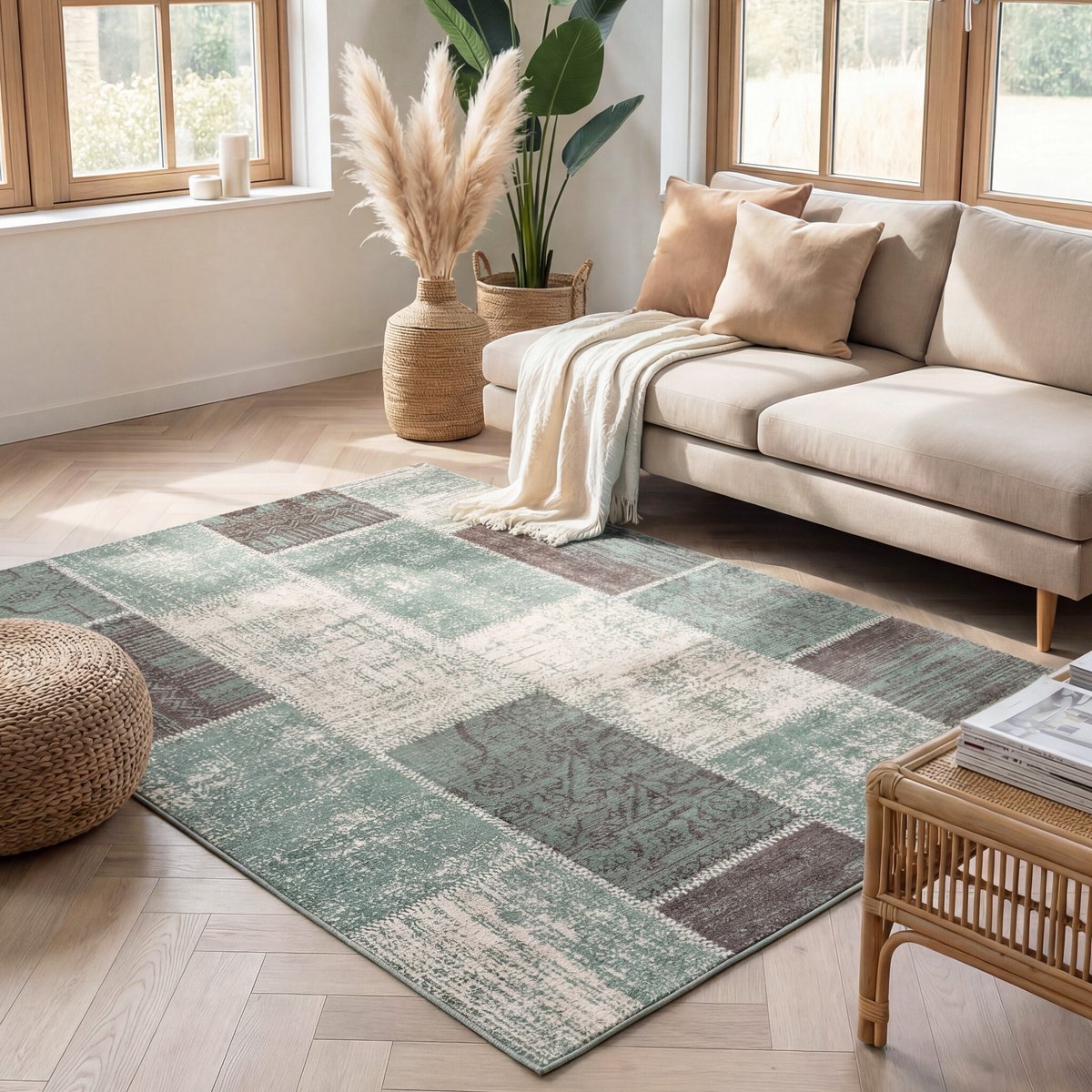 FRAAI Patchwork vloerkleed - Spring Groen/Grijs | Stijvol - 80x150cm