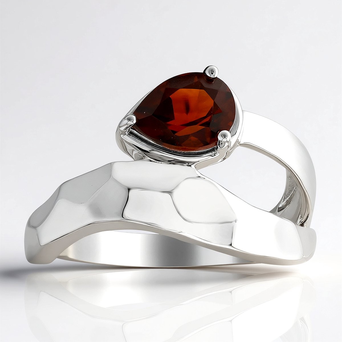 Cavill - 0,51 ct Madeira Citrien Zilveren Ring - 925 Sterling Zilver Palladium - Moderne Damesring met Peervormige Edelsteen - Braziliaans