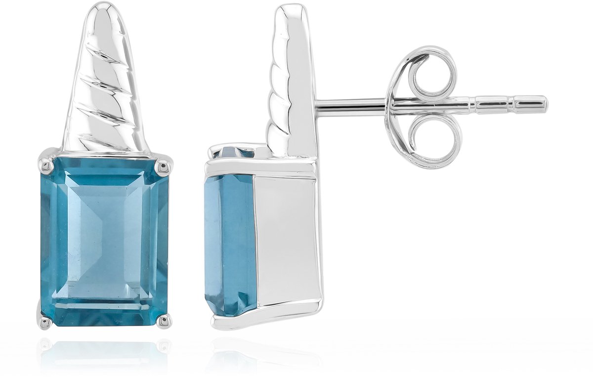 Cavill - Oorbellen 925 Sterling Zilver - 3,28 ct Braldu Fluoriet - Achthoekig Trapgeslepen Blauwe Edelsteen - Elegante Sieraden