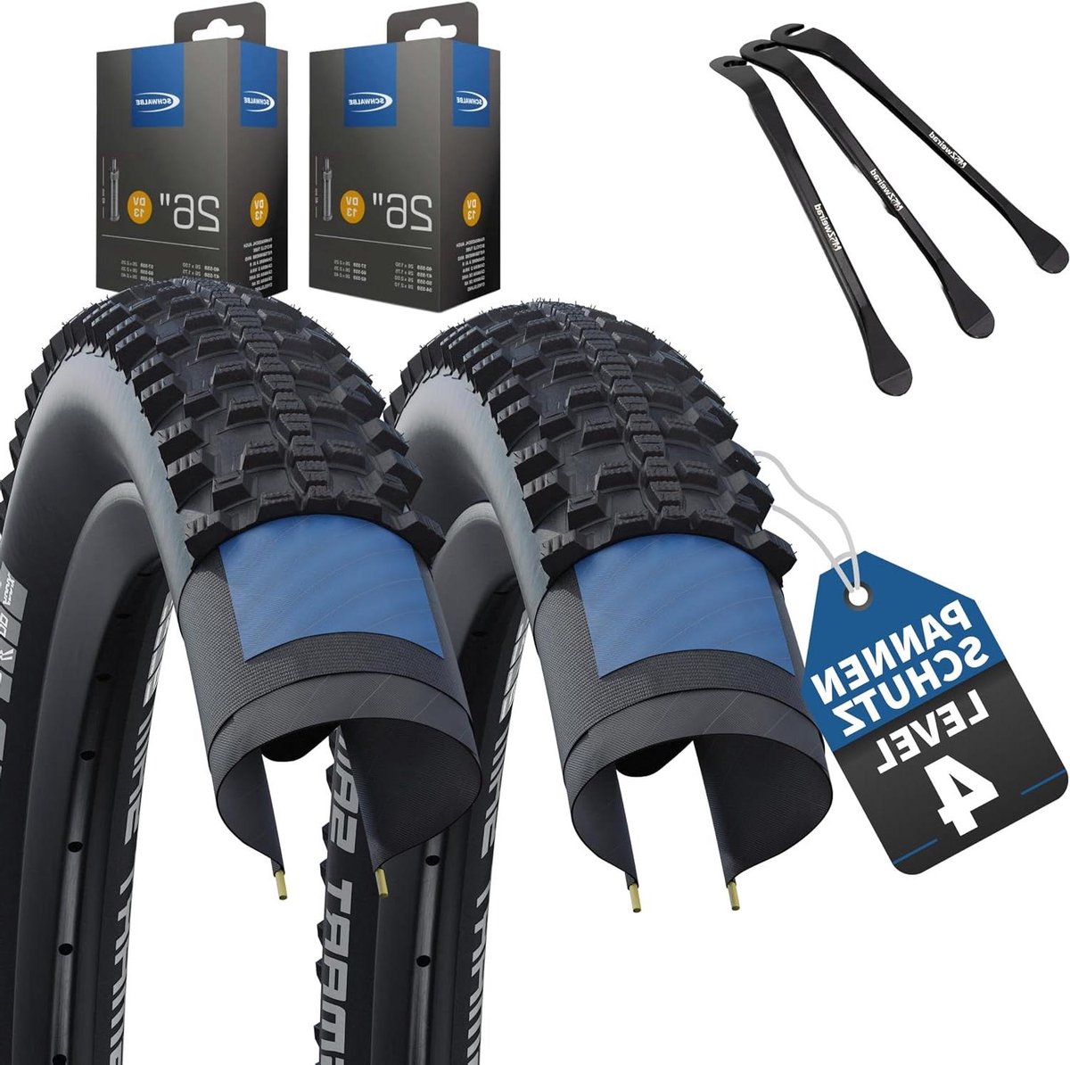 Fietsbanden Set - Banden en Slangen - Fietsen Onderhoud - Optimale Offroad Grip - 26 x 2.25 inch - Zwart