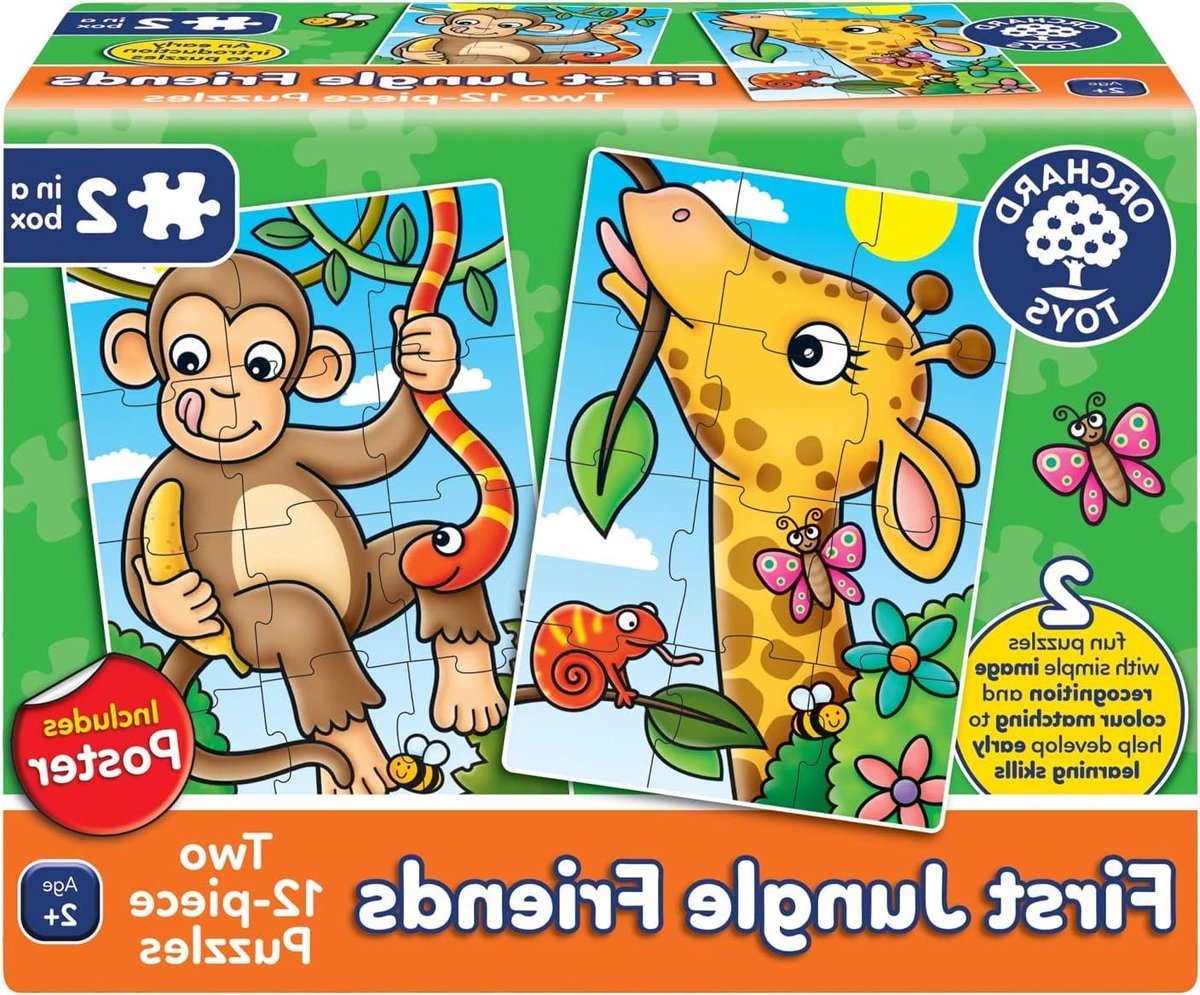 Jungle Vrienden Puzzel - Legpuzzel Kinderen - Ontwikkelen Coördinatie - Twee Puzzels - 12 Stukjes - Meerkleurig
