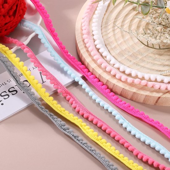 10 yards Pom Pom Trim Lint, 0,5 inch breed wit pompon ball fringe trim naaien franjes stof trim lint voor doe-het-zelf ambachten gordijnen kussen woondecoratie — afbeelding 2