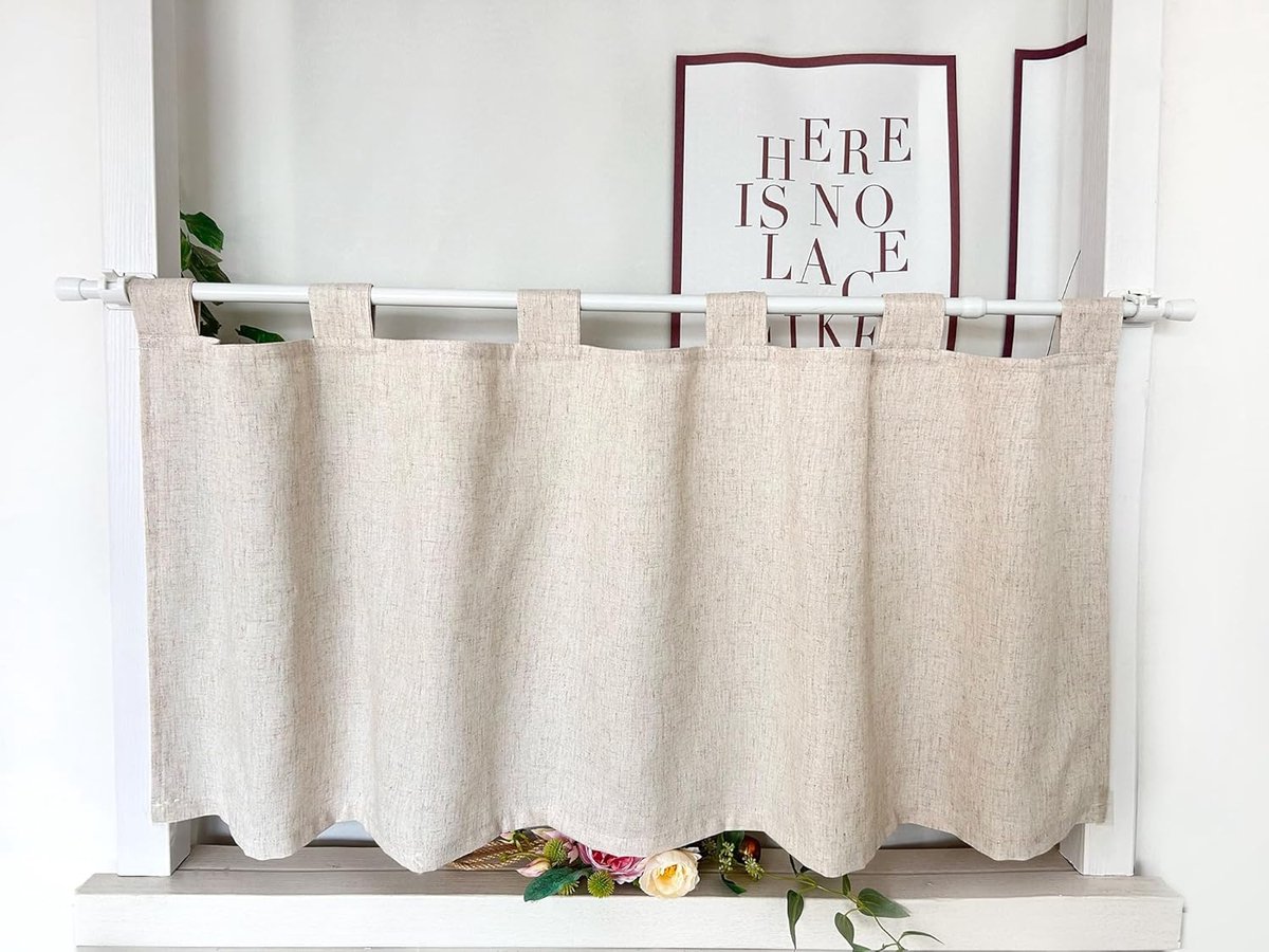 Gordijnen met Schlaufen, Kort, Ondoorzichtig, Fensterraad, Gordijnen met Leinenlook, Textuur, Moderne Gordijnen, Keukengordijnen, Eenvoudige Kleur (BxH 120x60cm), 1 stuks
