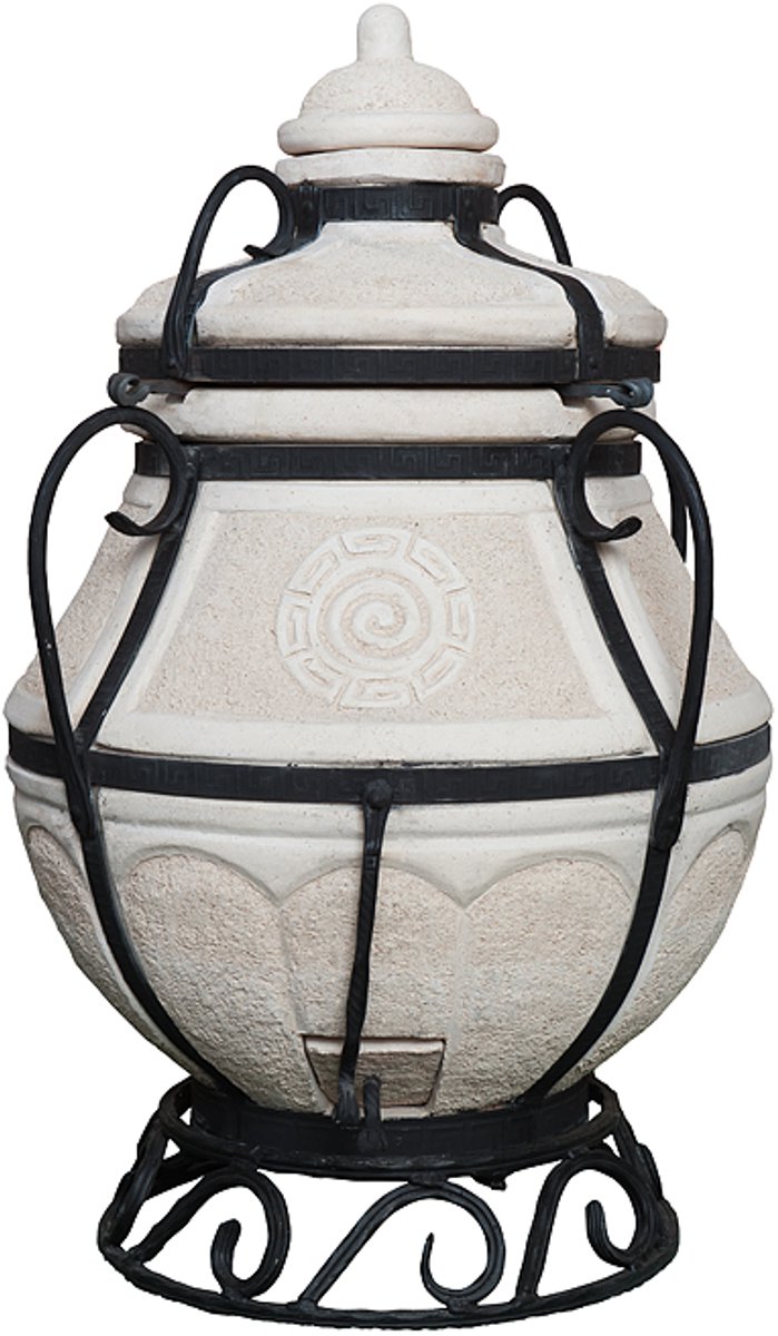 Tandoor Aladin Mini – Keramische houtgestookte buitenoven, verticale Kamado voor vlees, groenten en brood – Met 12 XL-spiesen & accessoires – 6 cm dikke wanden voor perfecte warmteopslag – 91 cm – 118 kg - 75L *** Met beschermhoes