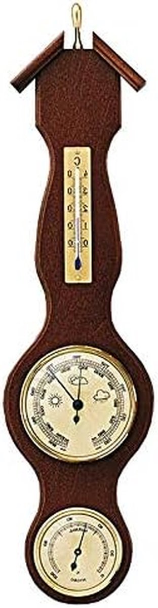 Weerstation Notenhout - Weerinstrument Wand - Lokale Weersvoorspelling - Hoogwaardig Afgewerkt - 44 x 11.5 cm - Bruin