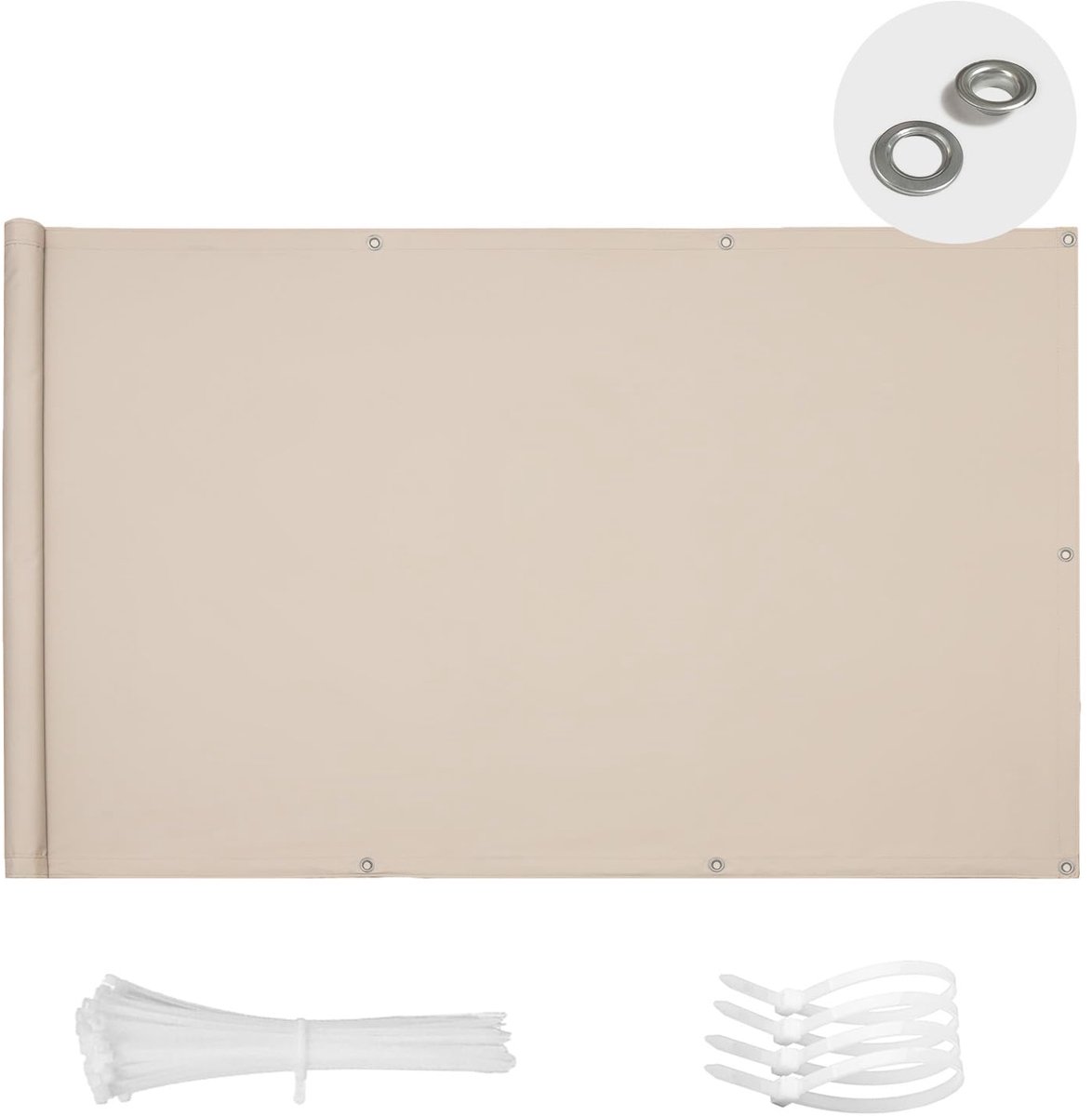 BLOCK Inkijkbescherming voor balkon, 90 x 200 cm, waterdicht, balkonafdekking, uv-bescherming, ondoorzichtig, winddicht, met gaten en broeikas, voor buiten, terras, licht kaki