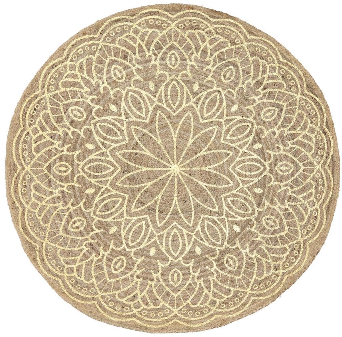 Vloerkleed, Moderne, Ø 150 cm, Rond, Middelpolig, Woonkamer, Slaapkamer, Hal, Alleen chemisch reinigen, Beige/Goud
