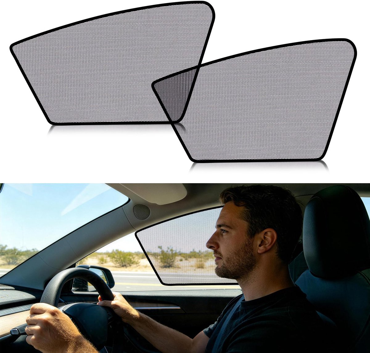 auto baby voor Tesla Model Y (set van 2 voor), zonwering auto kinderen, autoruiten, verduistering, uv-bescherming, gegevensbescherming, elektrostatisch, zelfklevend, geen lijm