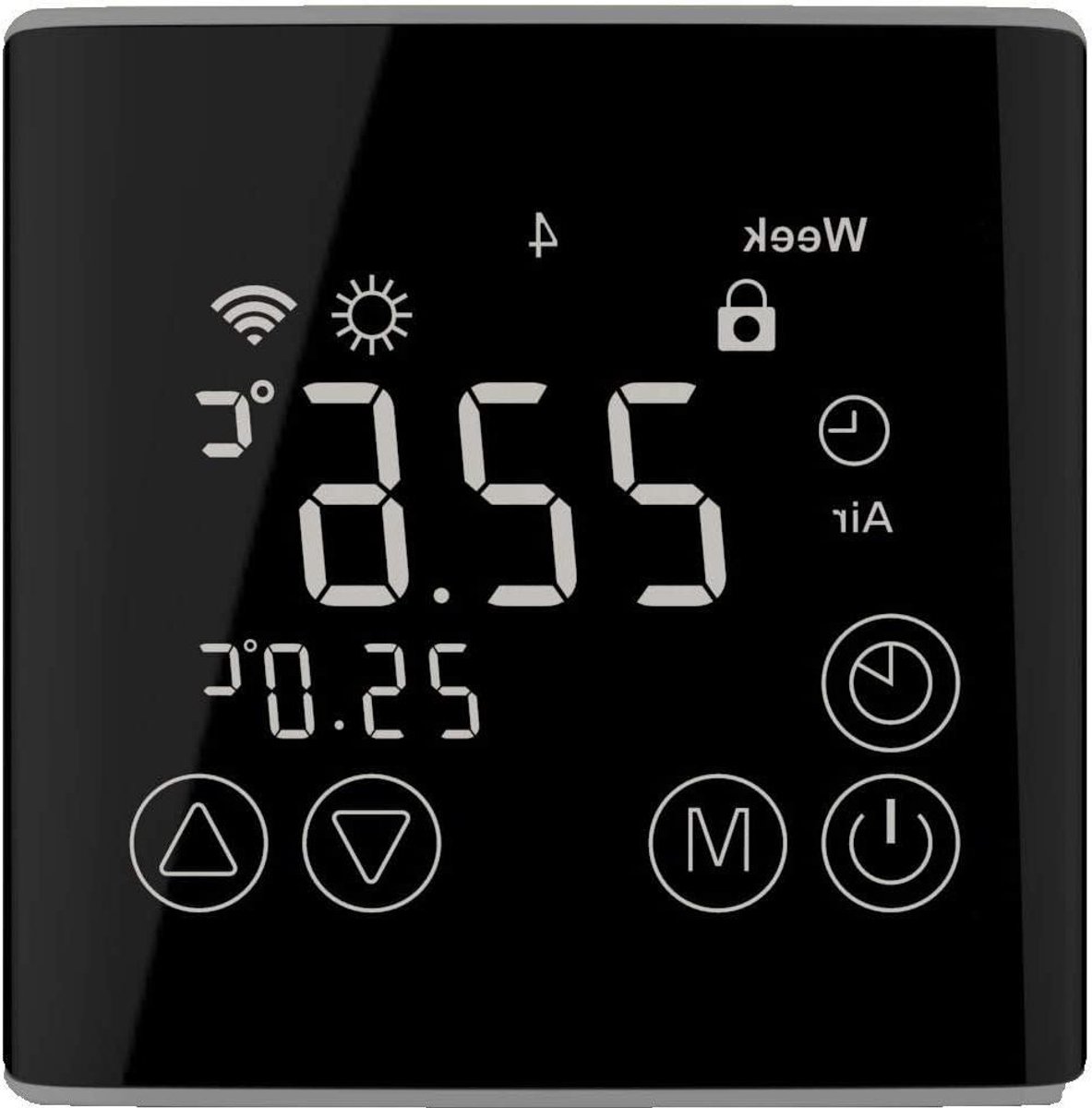Digitale Kamerthermostaat - Wifi Thermostaat - Vloerverwarming Regelen - Touchdisplay Bediening - 86 x 86 mm - Zwart