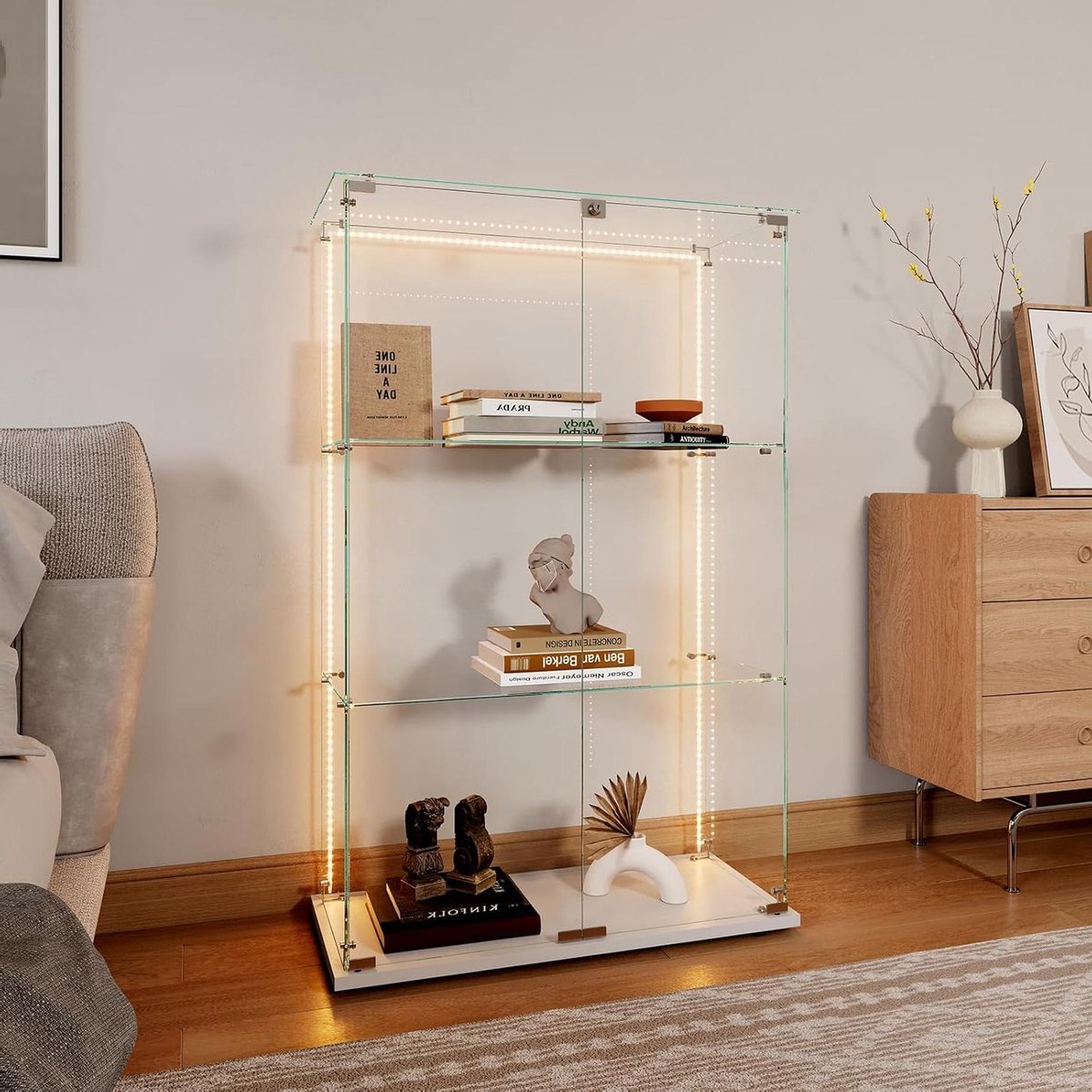 Glazen Vitrinekast - Displaykast Collecties - Verzamelingen Tonen - 360 Graden Zicht - 123 x 78.5 x 35 cm - Wit