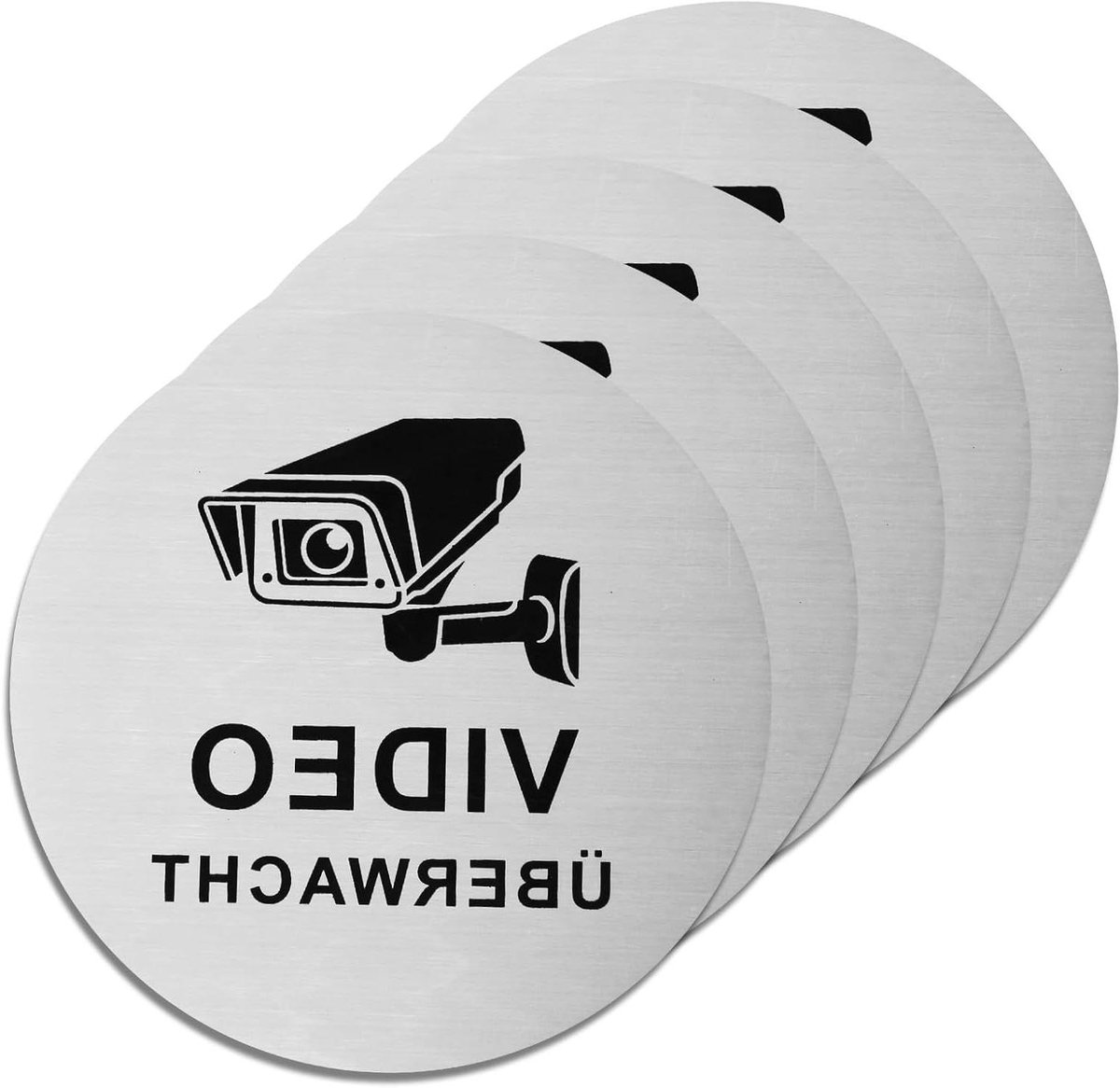 Videobewaking Stickers - Camerabewaking Bord - Veiligheid Verhoging - Corrosiebestendig Aluminium - 10 cm - Zilver
