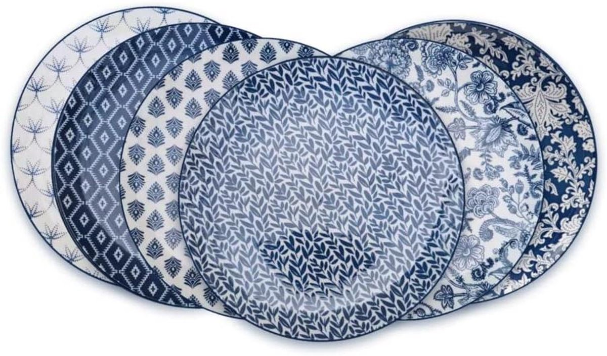 Dessertborden Blauw Wit - Borden Set - Dineren en Feestjes - Delicaat Bloemmotief - Ø 203 cm - Blauw en Wit