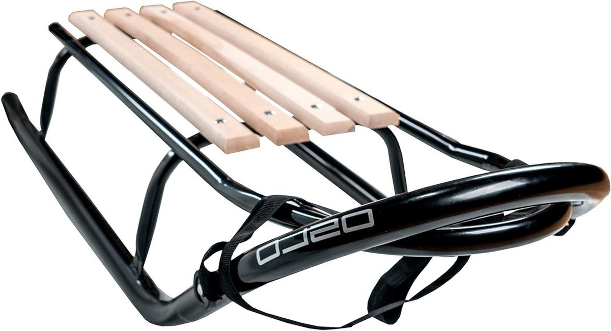 Metalen Slee met Rugleuning - Babyslee Sneeuwscooter - Winterpret voor Gezinnen - Houten Zitting FSC Gecertificeerd - 100 cm Lengte