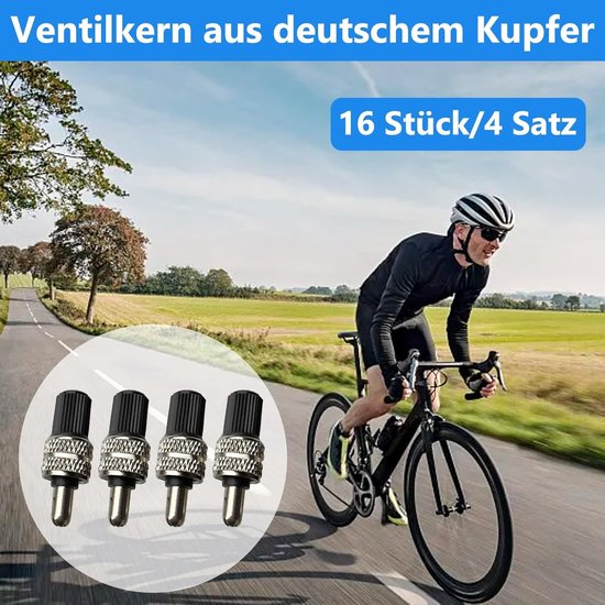 Fietsventiel Set - Ventielinzetstuk Reparatie - Fietsband Repareren - Compleet met Afdichting - 16 Delig - Zilver — afbeelding 2