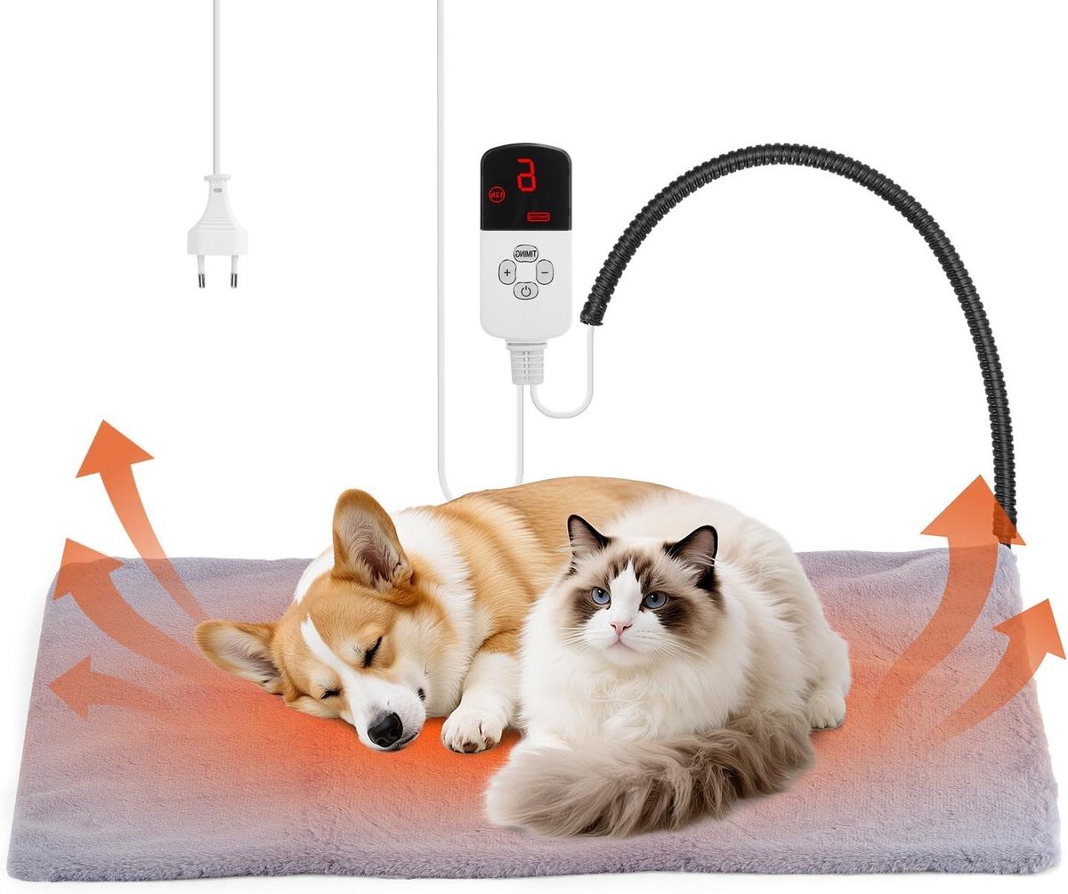 Verwarmingskussen Huisdieren - Warmtemat Hond Kat - Comfort Bieden - Bijtvaste Kabel - 60 x 90 cm - Grijs