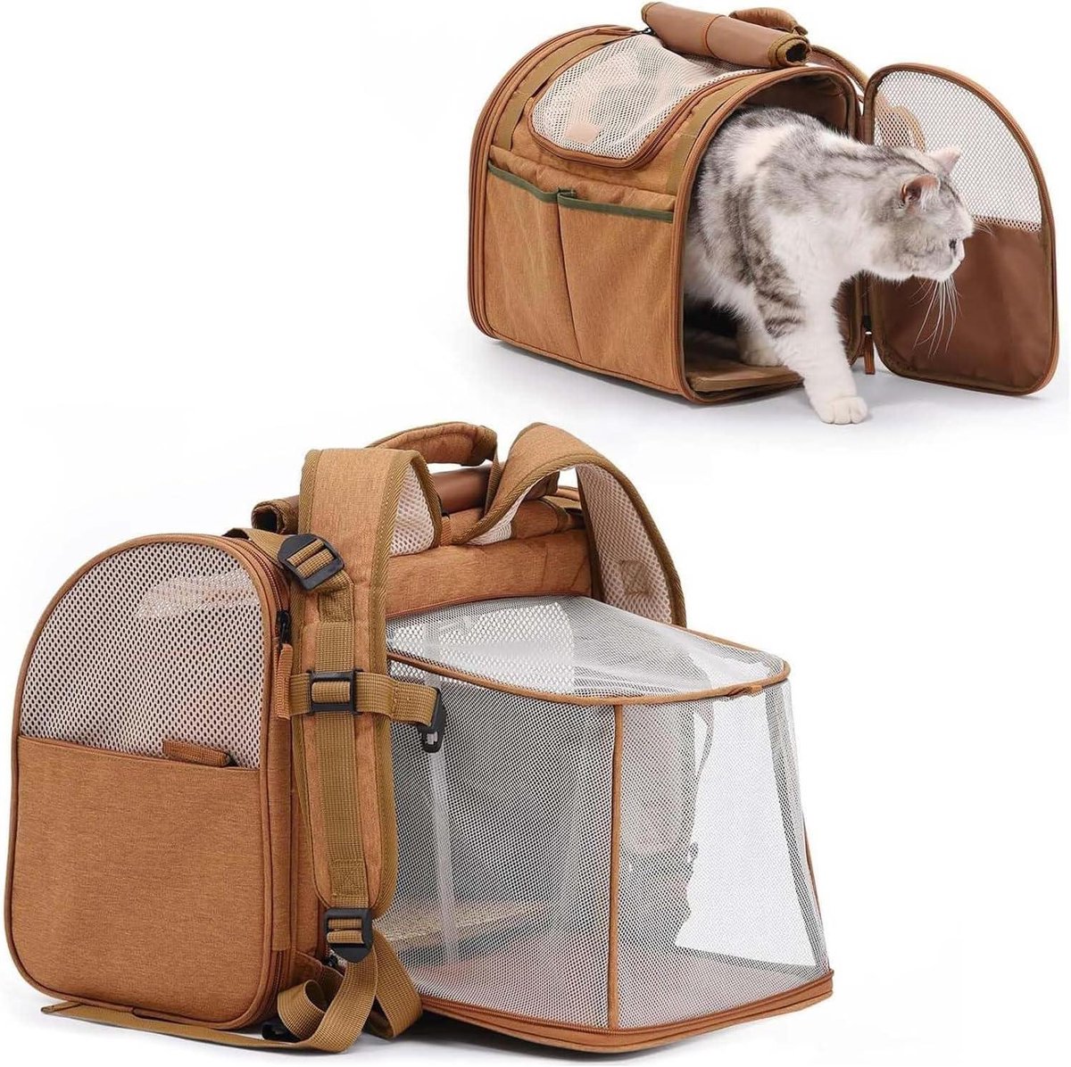 Uitbreidbare Huisdierrugzak - Draagbare Kattenrugzak - Reizen met Huisdier - Ademend Netvenster - tot 5 kg - Bruin