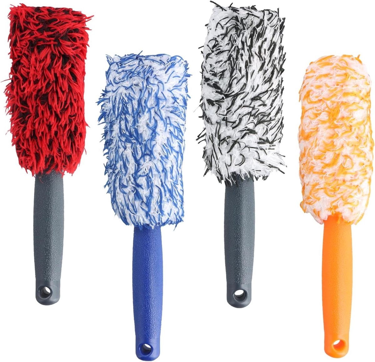 Microvezel Velgenborstel Set - Autoborstel Velgenreiniger - Velgen Schoonmaken - Zonder Krassen - 4 stuks - Rood Blauw Oranje Grijs