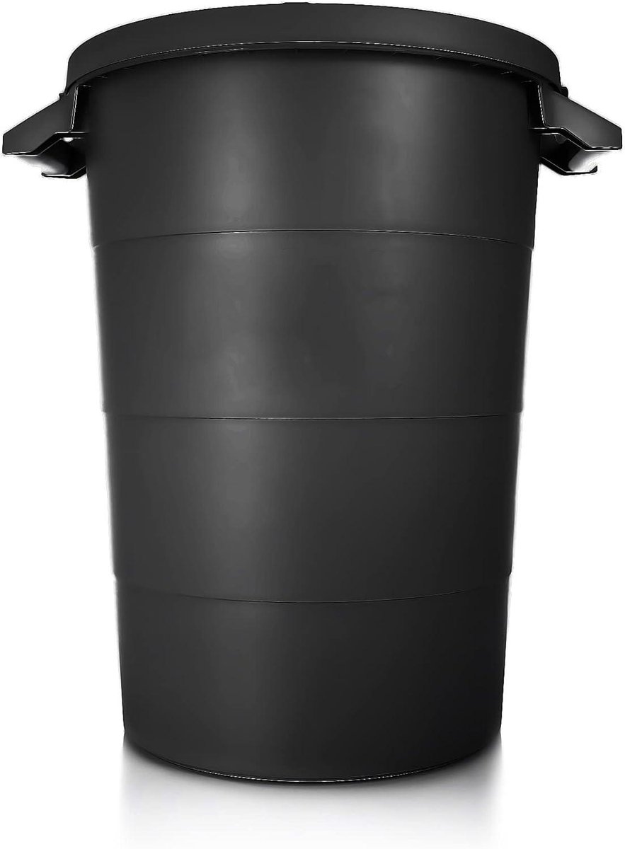 Weerbestendige Ton - Regenton Vuilnisemmer - Water Opslag - Met Deksel Handgrepen - 80 Liter - Zwart